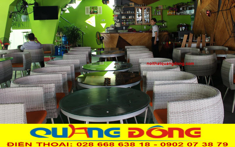 Bàn ghế giả mây qd-302 khung inox