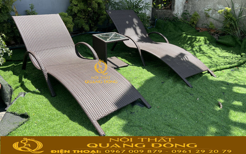 Ghế hồ bơi giả mây QD-1282 được đan bằng sợi mây nhựa hàng chính phẩm có hoạt chất kháng tia UV