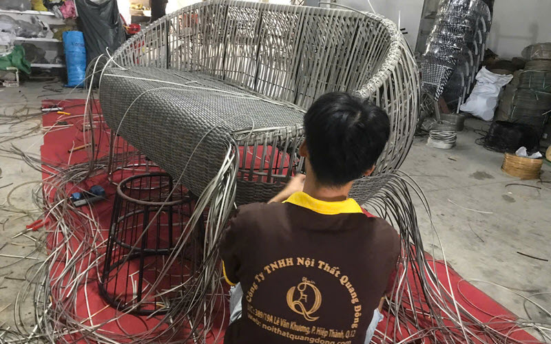 Sofa mây nhựa QD - 672 được đan bằng sợi mây nhựa cao cấp 6 ly