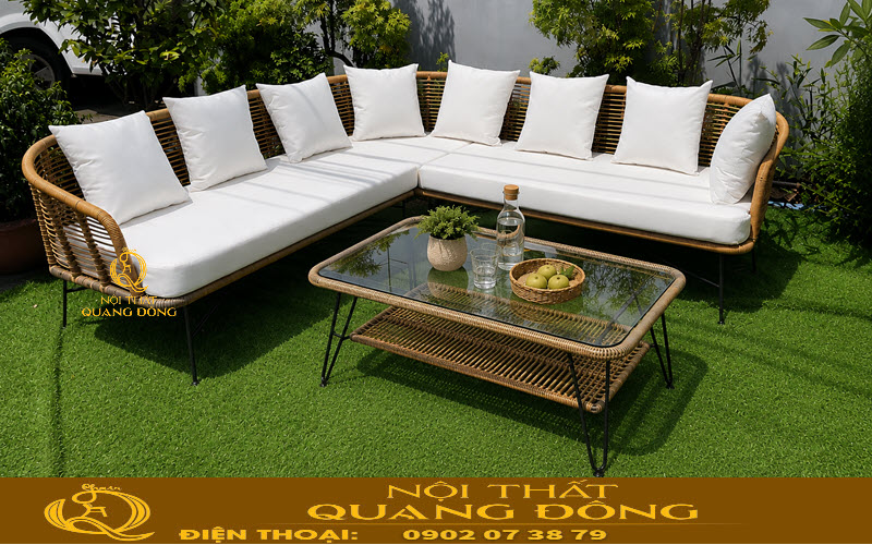 Sofa giả mây QD-705 kích thước vừa vặn giúp phù hợp với nhiều không gian