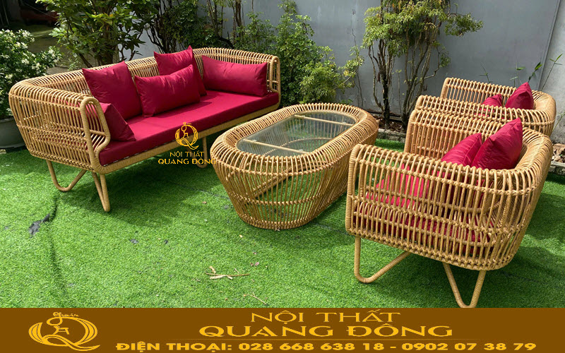 Sofa mây nhựa QD-754 với đường bo cong tinh tế