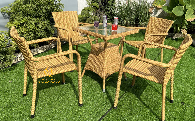 Bàn ghế cà phê mây nhựa Nội thất Quang Đông