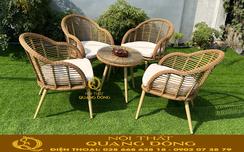 Bàn ghế giả mây QD - 2046 mẫu có sẵn tại xưởng Nội thất Quang Đông