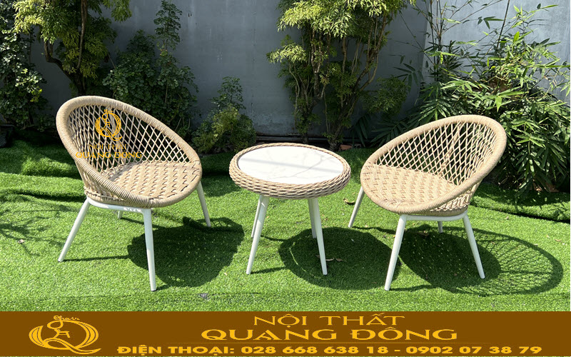 Bàn ghế đan giả mây QD - 2110 phù hợp với nhiều không gian quán cafe 