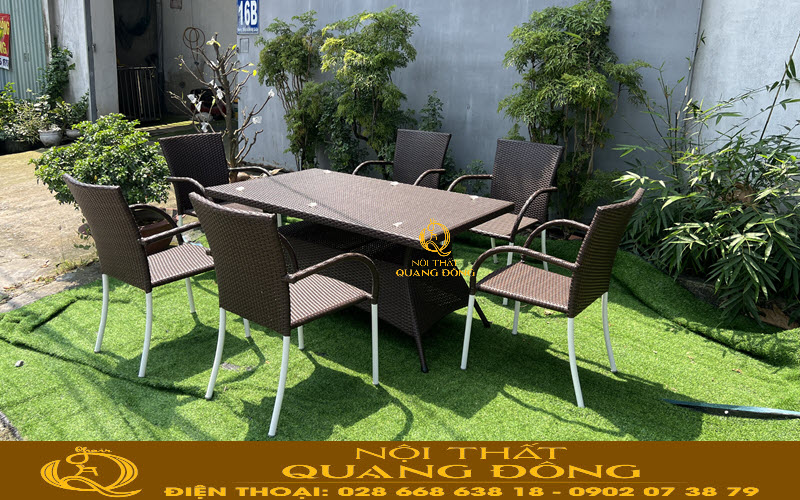 Bàn ghế đan giả mây QD - 2113 đan sợi mây nhựa cao cấp chịu được nắng mưa