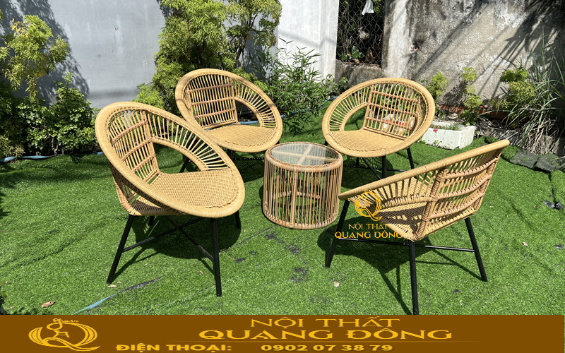 Bàn ghế giả mây QD-2115 được ứng dụng linh hoạt trong thực tế