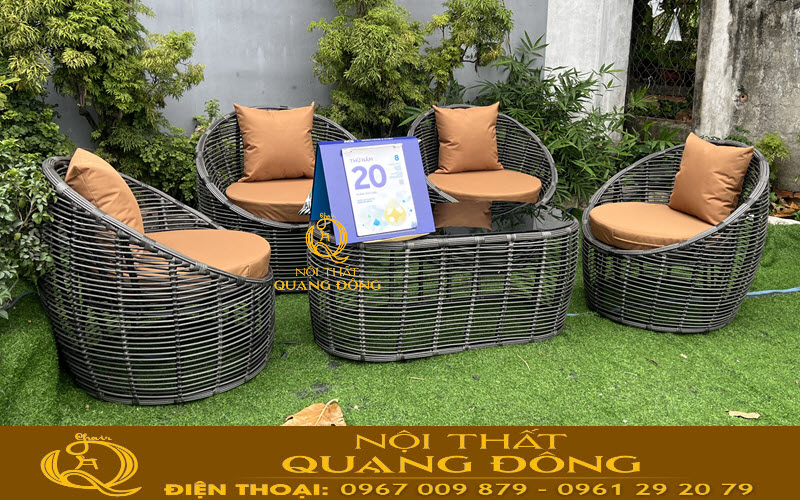 Bàn ghế giả mây QD-2117 thiết kế hình trứng độc đáo điểm nhấn thị giác cho sân vườn