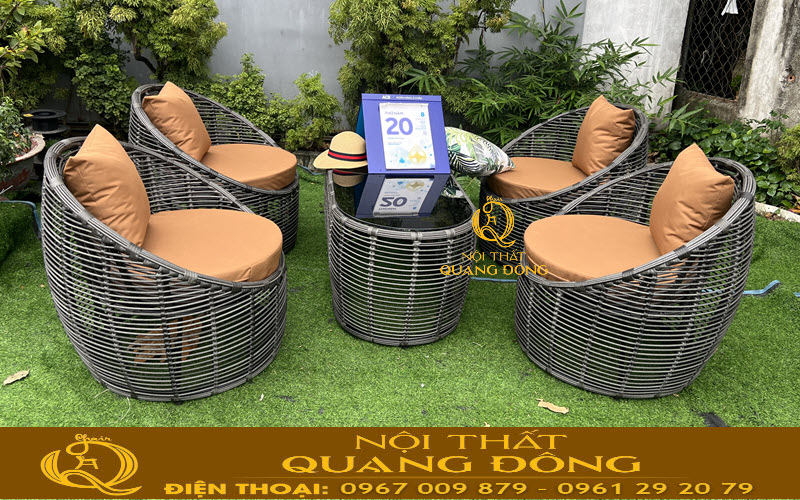 Bàn ghế giả mây QD-2117 màu xám hiện đại tạo tổng thể trang nhã và thu hút