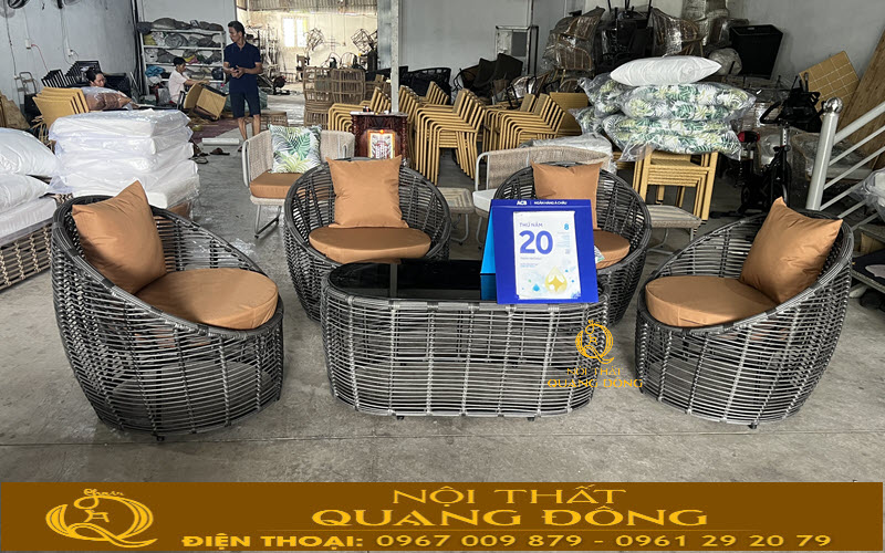 Bàn ghế giả mây QD-2117 tại xưởng Nội thất Quang Đông