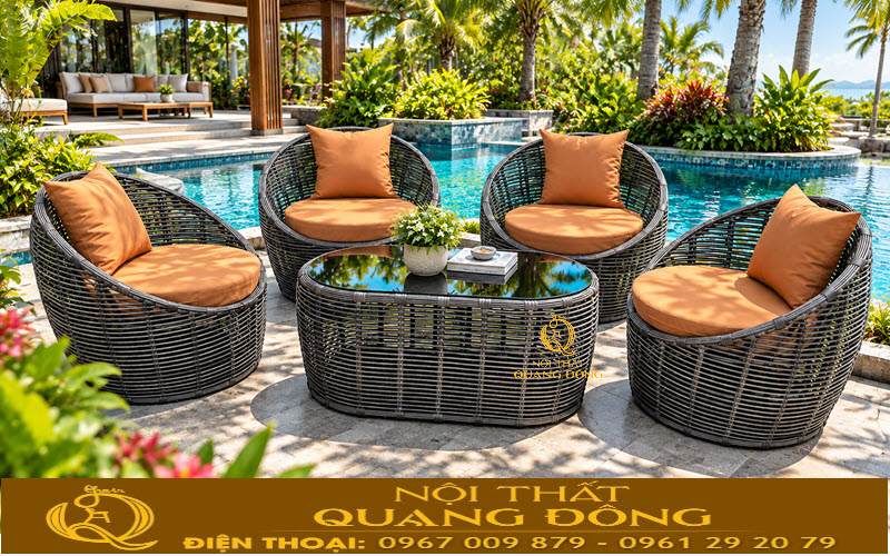 Ghế giả mây QD-2117 được trang bị nệm dày êm ái tăng cảm giác thư giãn
