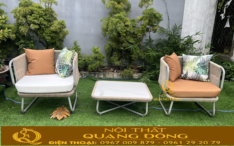 Bàn ghế giả mây QD-2118 phù hợp không gian quán cà phê