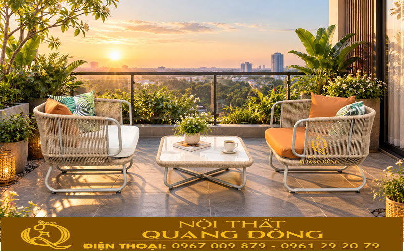 Bàn ghế giả mây QD-2118 phù hợp nhiều không gian