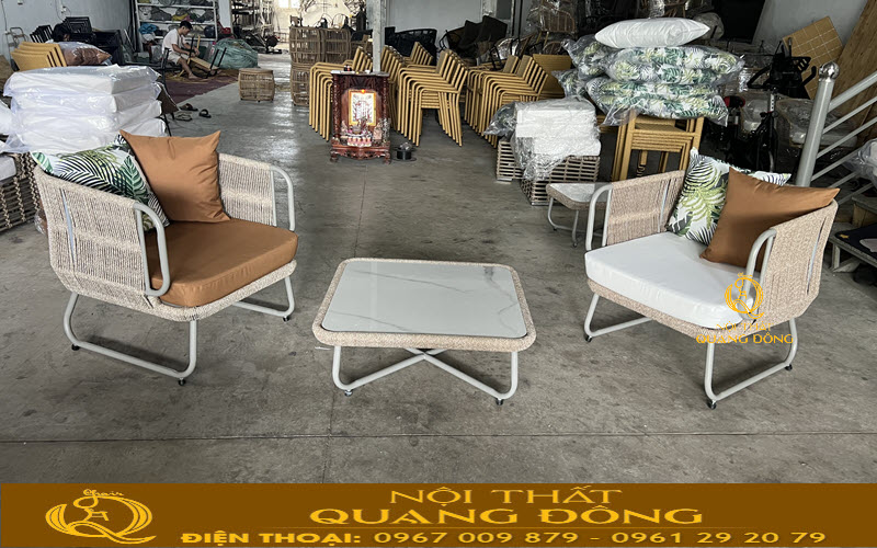 Bàn ghế giả mây QD-2118 ghi hình tại xưởng Nội thất Quang Đông
