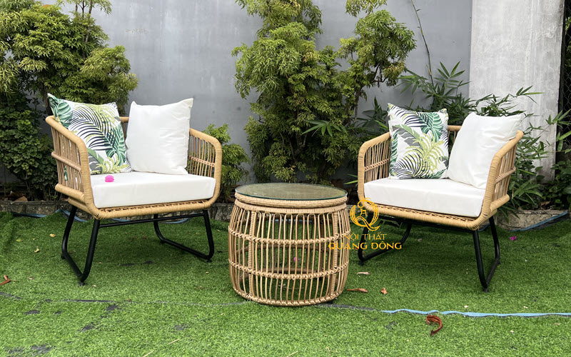 Sợi mây nhựa tròn 8ly được sử dụng cho bàn ghế giả mây QD-2119
