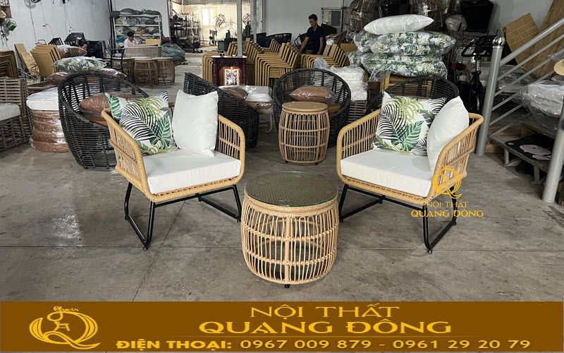 Bàn ghế giả mây QD-2119 ghi hình tại xưởng sản xuất Nội thất Quang Đông