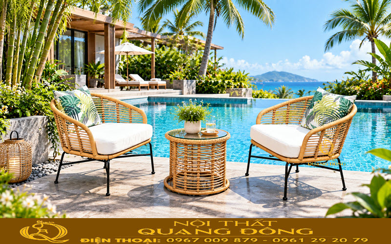 Bàn ghế giả mây QD-2120 phù hợp nhiều không gian