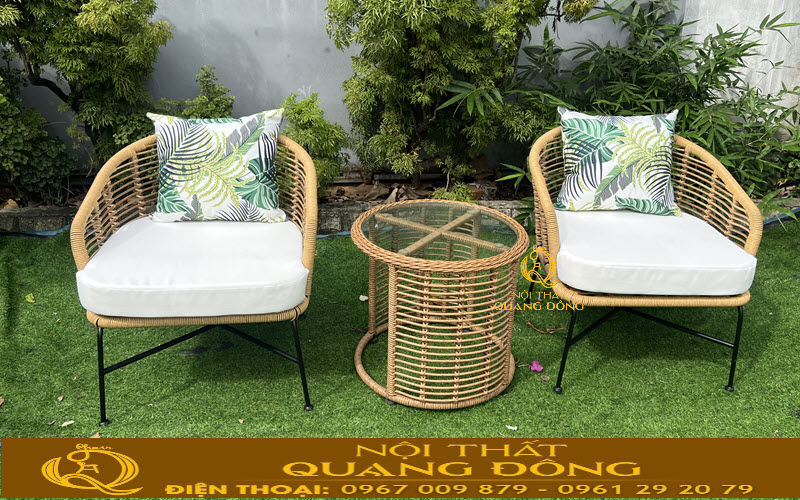 Bàn ghế giả mây QD-2120 được trang bị nệm mousse D25 êm ái