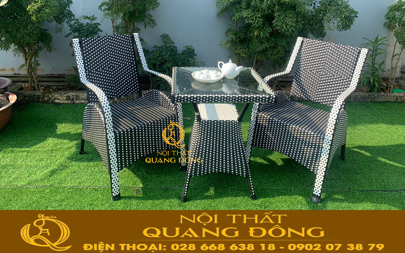 Bàn ghế giả mây sân vườn cà phê Nội thất Quang Đông 