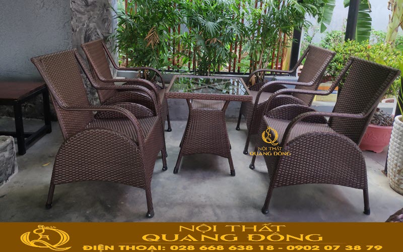 Bàn ghế giả mây quán cà phê với thiết kế sang trọng Bàn ghế mây nhựa QD-272 thiết kế tinh tế, đẳng cấp