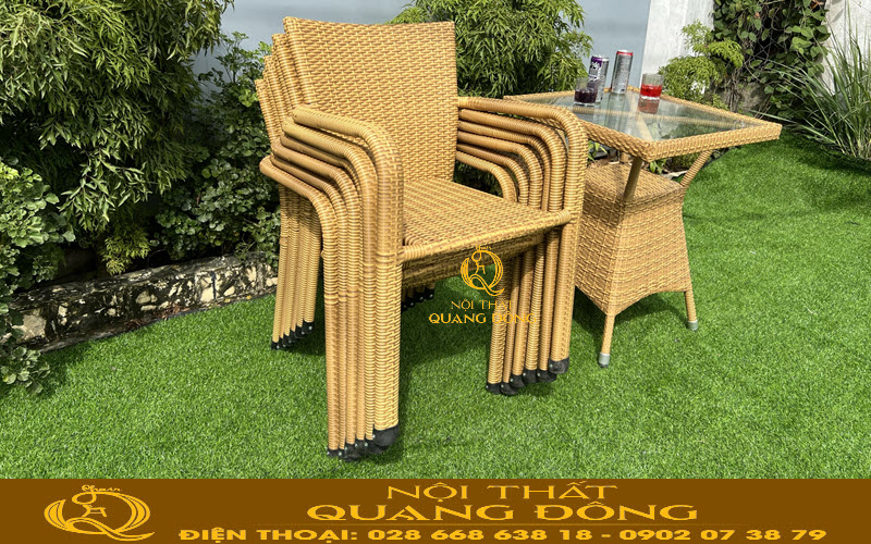 Bàn ghế cà phê mây nhựa dễ vệ sinh bảo quản