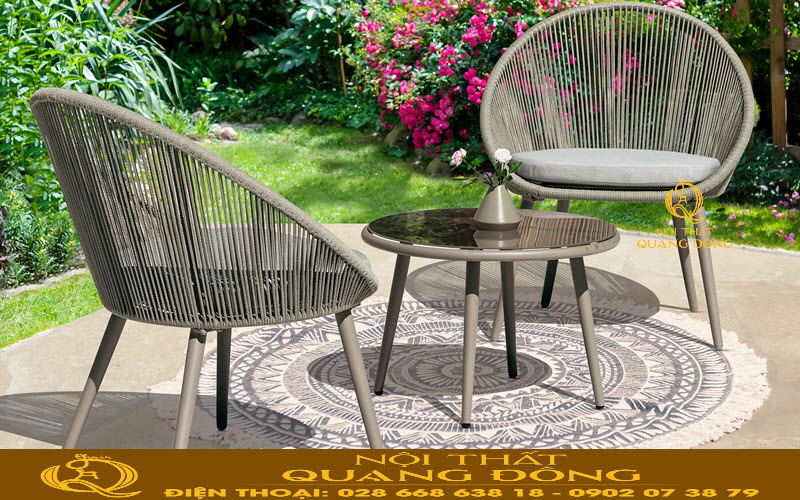 Bàn ghế mây nhựa sân vườn nhỏ QD-345 Nội thất Quang Đông