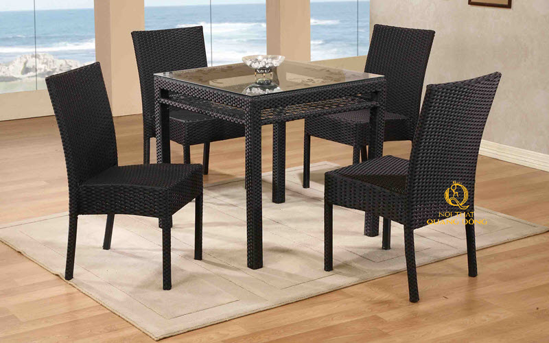 Bàn ghế giả mây màu đen hiện đại tối giản Nội thất Quang Đông