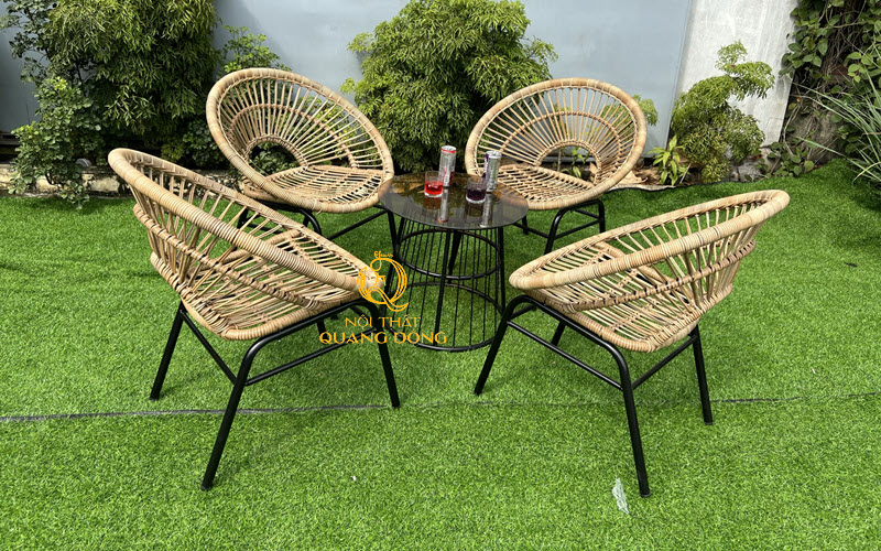 bàn ghế giả mây quán cà phê bàn tròn