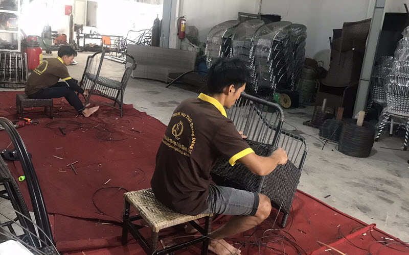 Hình ảnh đan ghế sân vườn QD-2091 tại xưởng Nội thất Quang Đông