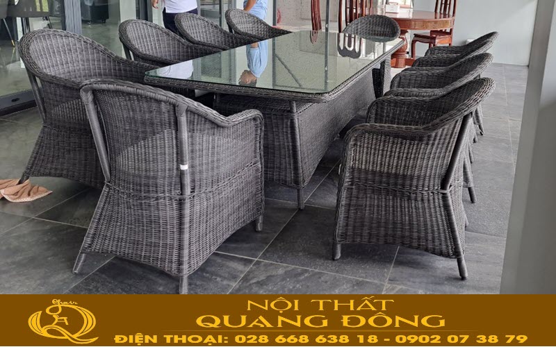 Bàn ghế giả mây sân vườn QD-2091 Nội thất Quang Đông