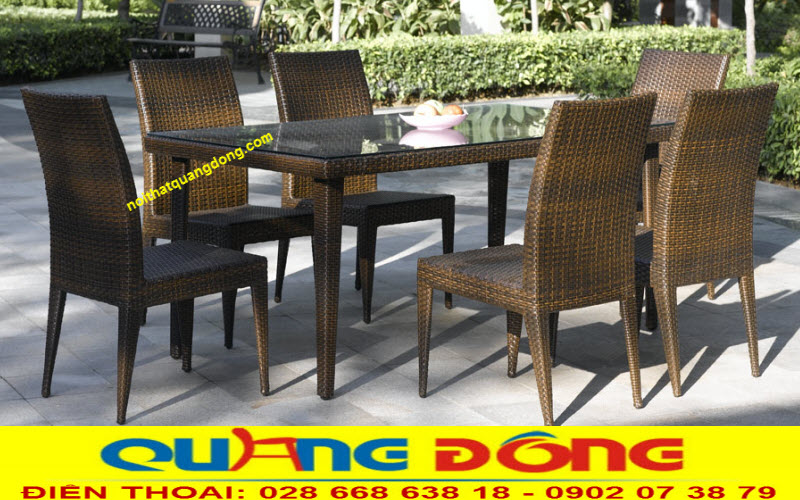 Bàn ghế giả mây QD-2036|Mẫu bàn ghế sân vườn Bàn ăn mây nhựa, bàn ghế thư giãn cho sân vườn