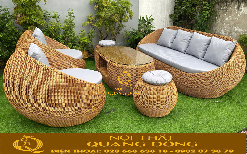 Sofa mây nhựa QD-753 phù hợp không gian sân vườn