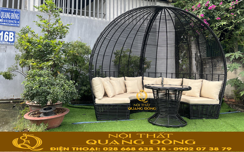 Sofa mây nhựa QD - 755 thiết kế mái vòm độc đáo